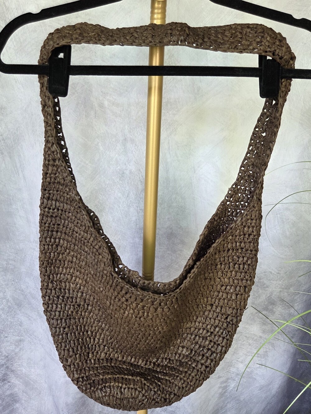 J.Jill Brown Slouch Crocheted Hobo RN 97641 - Like New